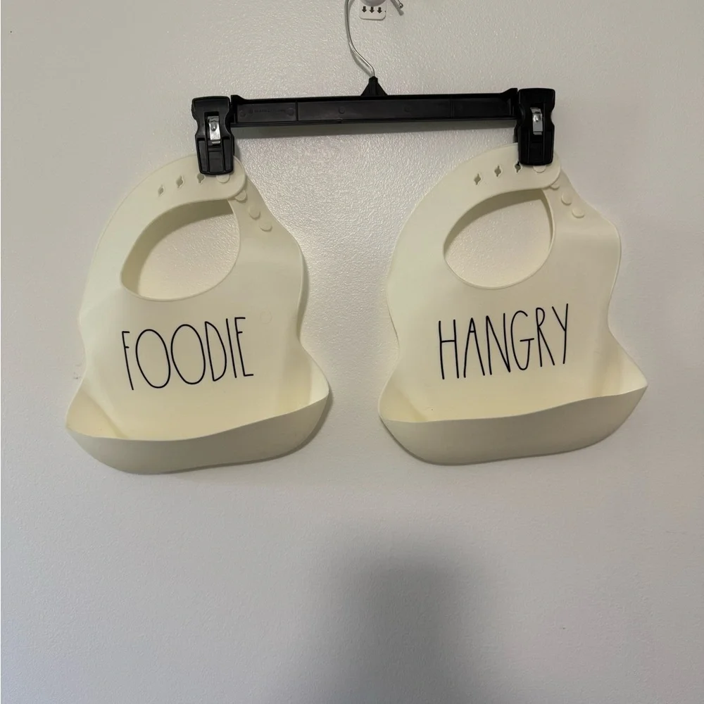 Rae Dunn Cream Silicone Baby Bibs with Black Lettering -